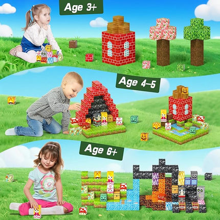 Axirata 208 PCS Magn-etic Building Blocks, Magn-etic Block Building Cubes Set for Kids Toddlers Ages 3+, STEM Sensory Toys Mag-net Tiles Birthday Gifts for Boys and Girls Age 3 4 5 6 7 8 9 10 11 12+