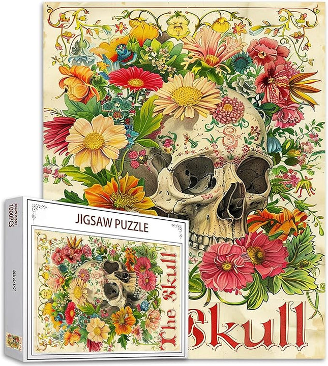 Skulls Flowers Jigsaw Puzzle Vintage Skeleton Floral 1000 Pieces Puzzles Game Human Organ Anatomy Jigsaw Puzzles for Adults Home Decor Family Puzzle Perfect for Game Nights Ideal Gift Choice 20