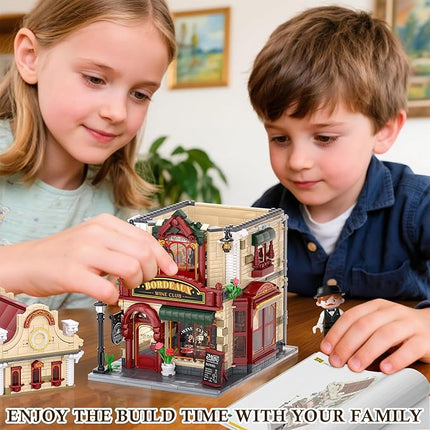 Bordeaux Wine Club Construction Building Set with LED Lights, City Town Winery Chateau House Building Kit, Vintage Collectible Model, Creative Christmas Birthday Gift for Adult Teen,1524 Pcs