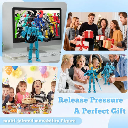 5.5Inch T13 Action Figure Assembly Completed, T13 3D Printed Action Figure Multi-Jointed Movable Robot Set,Collectors Desktop Decorations for Game Lovers Toys (Luminous Blue)