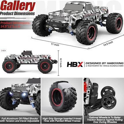 HAIBOXING 1/12 Scale Brushless RC Cars 903A, 4X4 Off-Road RC Monster Truck with Fast Remote Control of 55KM/H Top Speed, Hobby Grade RTR RC Vehicles All Terrain for Adults, Boys
