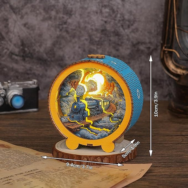 3D Puzzle Nightlight-DIY LED Light Wooden Puzzle-Art Lamp and Craft Kits for Kids and Adults-Birthday Gifts Toys-Home Desk Decor Family Game (Steam Train)