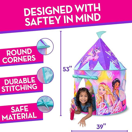 Barbie Pop Up Castle - Dreamtopia Pink Princess Play Tent for Kids | Folds Into Carrying Case - Sunny Days Entertainment