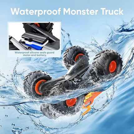 Waterproof Monster Truck Toys 1:16 Amphibious Remote Control Car All Terrain Off-Road Pickup Truck 4WD RC Cars Toys for 8 9 10 11 12 Year Old Boys Girls Gifts