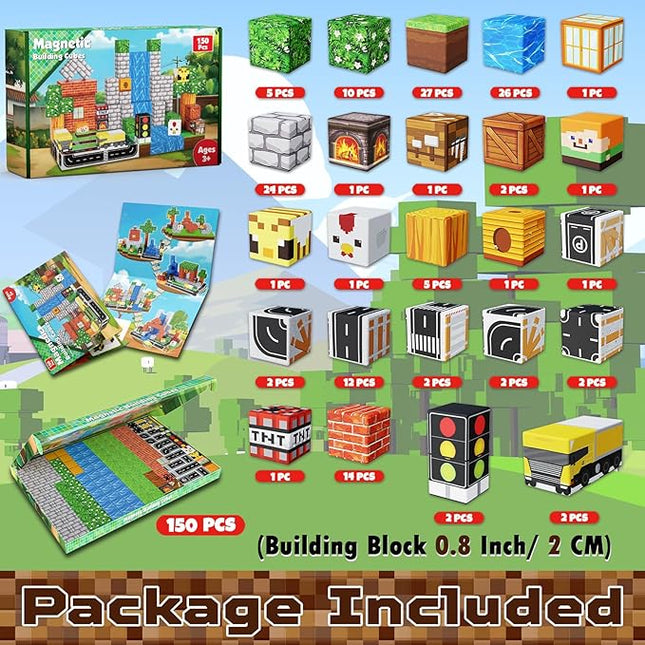 150 PCS Magnetic Blocks - Building Block for Kids Ages 4-8, Magnet Blocks Cubes Tiles Constructions Toys Girl Boy, STEM Educational Montessori Stacking Toy, Sensory Play Game Preschool Learning Gifts