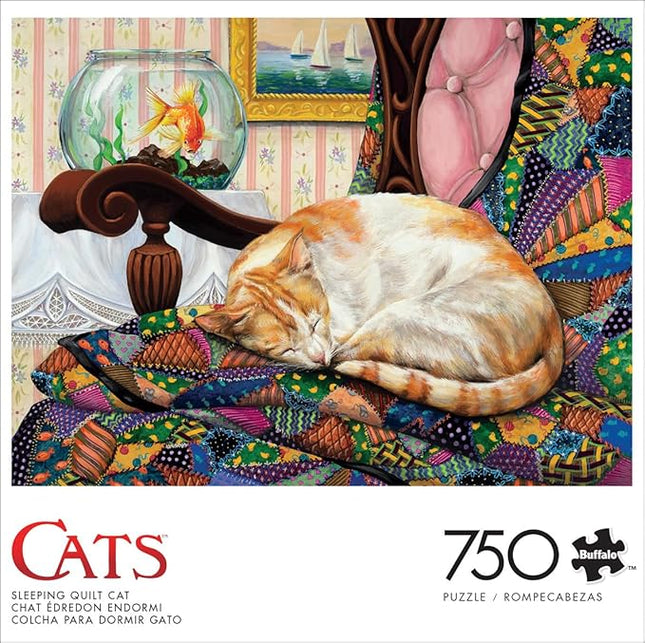 Buffalo Games - Joelle McIntyre - Sleeping Quilt Cat - 750 Piece Jigsaw Puzzle for Adults - Challenging Puzzle Perfect for Game Nights - Finished Size is 24 x 18