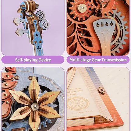 ROKR 3D Puzzles for Adults, Wooden Music Boxes-Cello, Model Kits for Adults, DIY Building Sets, Birthday Gifts Hobbies for Women Men