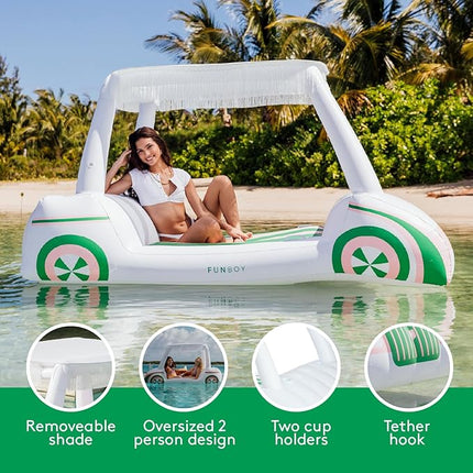 FUNBOY Giant Inflatable Luxury Golf Cart Pool Float, Two Cup Holders, Removable Fringe Shade, Float for Summer Pool Party and Entertainment