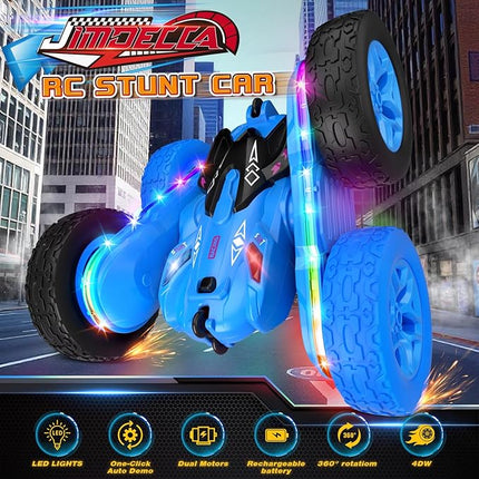 Remote Control Car,RC Cars with Sides Light Strip and Headlights,Double Sided 360 Flips Rotating RC Stunt Car,2.4Ghz All Terrain Toys for Ages 4-8 Kids Toy for Boys Birthday Gift(Blue)