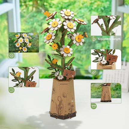 rowood 3D Puzzle Wooden Flower,DIY Flower Building Block Set Craft Kit,Mother's Day/Valentine's Day/Teacher's Day/Thanksgiving/Christmas/Birthday Gift for Mom/Grandma-Chamomile