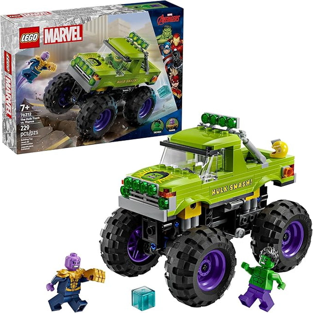 LEGO Marvel The Hulk Truck vs. Thanos - Monster Truck Building Toy for Kids 7+ - Includes Hulk & Thanos Toy Minifigures - Creative Birthday Gift Idea for Girls and Boys - 76312