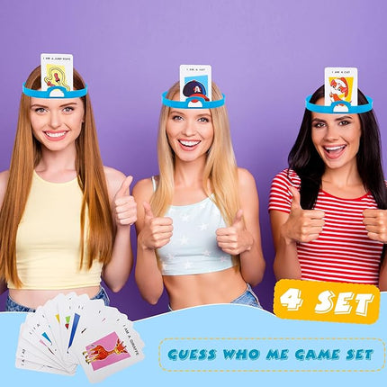 5 Set Headband Game The Quick Question Game Guessing Who Am I Board Game Set Include Headbands Picture Cards Scoring Coins Sand Clock for Family Party