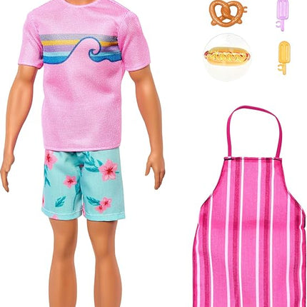 Barbie Mysteries: Beach Detectives Ken Doll Wearing Removeable Signature Outfit with Storytelling Accessories, Including Apron & Snacks