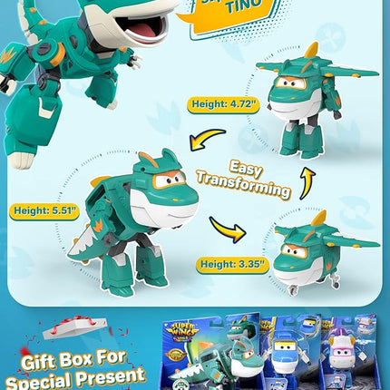 Super Wings 5 in Transformable Toys Tino, Transforming Airplane Robot for Boys and Girls, Action Figures Dinosaur Toy for Kids Age 3 4 5 6 7 8 9+
