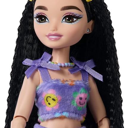 Barbie Dream Besties Doll and Accessories, Renee Posable Roller Skating Fashion Doll with Black Hair, 12 Video & Food Themed Pieces