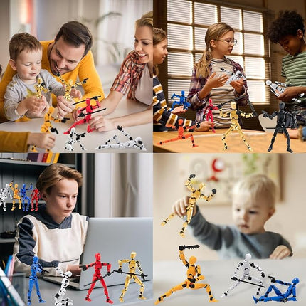 4Pack Assembled Titan T-13 Action Figures Set - Lucky Dummy Nova 13 Action Figure Robot Anime Stick Figures Fidget Toys for Boys Multi Movable Joints Gifts Toys for Kids (Golden+Black+White+Red)