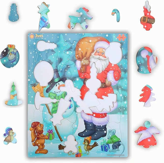 Just Smarty Santa Christmas Jigsaw Puzzle 41 Pieces for Kids Ages 4, 5, 6, 7, 8 with Fun Shapes and Tray. Fun Learning Educational Toy for Boys Girls in Pre-K, Kindergarten, First and Second Grade