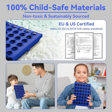 Standard Size 4 in a Row Board Games for Kids Ages 3 for Boys Girls Teens, Classic Family Game Educational Toy, Portable 2-Player Strategy Games, 6 Spare Discs Included