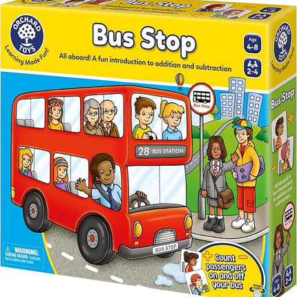 Orchard Toys Moose Games Bus Stop Game. A Fun Introduction to Addition and Subtraction. Pick up and Drop Off Passengers on Your Bus. for Ages 4-8 and for 2-4 Players