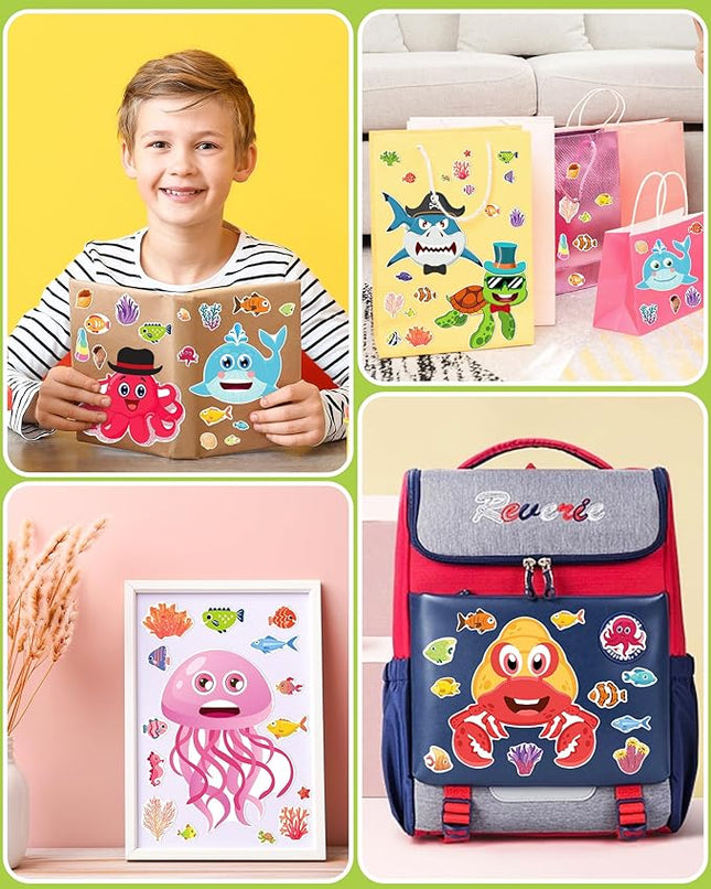 24 Pcs Make Your Own Sea Animal Sticker Sheets for Kids with Animal Party Favors Face Stickers for Toddlers Crafts Activities Gift Bags Birthday Party Favors for Kids