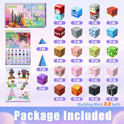 Magnetic Blocks, 150PCS Magnetic Building Blocks, STEM Constructions Magnet Blocks for Boys Girls Age 3 4 5 6 7 8 9 10, Sensory Stacking Toy Christmas Birthday Gifts for Kids