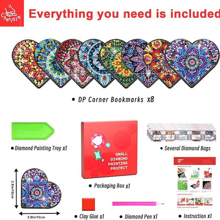 Diamond Painting Bookmark Shape Rhinestone Crystal DIY Diamond Drawing Bookmark by Number Embroidery Painting for Valentines Day Crafts Gift (Heart)