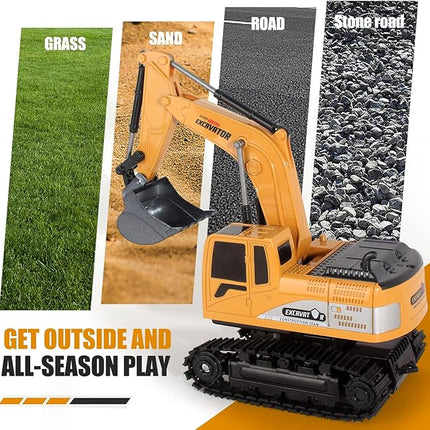 Remote Control Excavator Toys for Boys, RC Excavator Toy for Boys 3 4 5 6 7 8 Year Old Kids Christmas Birthday Gift，RC Digger Truck Construction Vehicles with Metal Shovel & Light