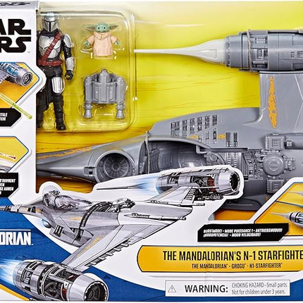 STAR WARS Epic Hero Series The Mandalorian's N-1 Starfighter Ship, 4-Inch Scale Grogu & Mandalorian Action Figures, Toys for Boys & Girls Ages 4+