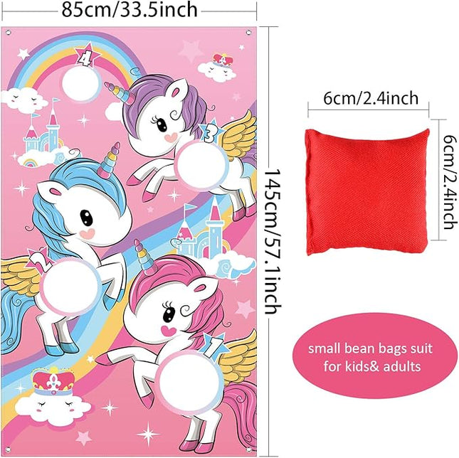 Blulu Unicorn Bean Bag Toss Game for Kids Outdoor Toys Unicorn Toss Game Banner with 3 Nylon Bean Bags Birthday Party Game Backyard Yard Activities for Toddler Birthday Gift for Girls