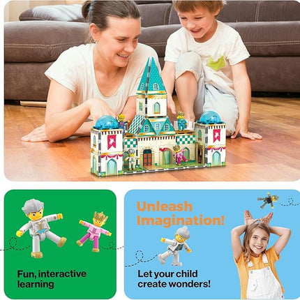 PicassoTiles 70pc Middle Age Medieval and Castle Theme Tile 2in1 8 Character Action Figures Magnet Tiles Building Block Pretend Magnetic Play Fine Motor Skill STEM Educational Construction Age3+ PTQ01
