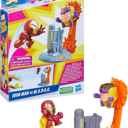 Marvel Stunt Squad Iron Man vs. M.O.D.O.K. Playset, 1.5-Inch Super Hero Action Figures, Toys for Kids Ages 4 and Up