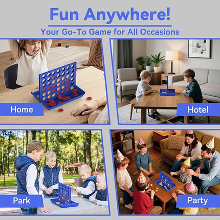 Standard Size 4 in a Row Board Games for Kids Ages 3 for Boys Girls Teens, Classic Family Game Educational Toy, Portable 2-Player Strategy Games, 6 Spare Discs Included