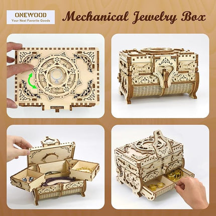 3D Wooden Puzzle for Adults Music Box – DIY Mechanical Treasure Chest with Hidden Compartments, Jewelry Storage & Melody, Decorative for Christmas or Birthday