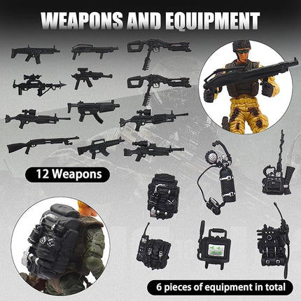 Army Men Action Figures Playset, 30 PCS Soldiers Zombies Monsters Action Figures with Weapons Gear Equipment Accessories - 4 Inches Military Toy for Boys Ages 6 7 8 9 10 11 12 Years Old