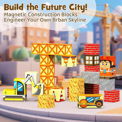 Magnetic Building Blocks for Kids, STEM Engineering Travel Toys with Portable Iron Box, Educational Construction Set for Toddlers Ages 3-8（35 Piece）