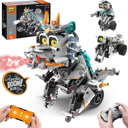 STEM Building Toys for Kids 6-14, Remote & APP Controlled 3in1 STEM Dinosaur Motorcycle Robot Building Kit for Kid with Music Spray, 646 Pcs Building Blocks Set Birthday Xmas Gift Ideas for Boys Girls