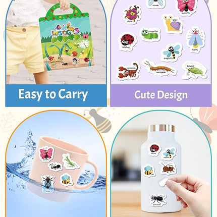 Benresive Reusable Sticker Book for Toddlers 2-4 Years, Fun Travel Stickers for Kids, Waterproof Sticker Books for Toddlers 1-3, Crafts Activities for Todddlers 1-3 2-4 3-5 - Insect