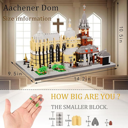 Micro Building Blocks Kit 6650PCS Germany Medieval Aachen Cathedral Miniature Building Block Set Church Architecture Construction Model for Adult and Teens Age of 14+