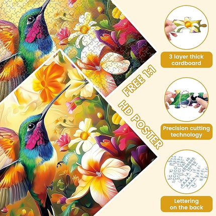 2-Pack 500 Pieces Puzzles for Adults, Flower Hummingbird Puzzles 500 Pieces Butterfly Jigsaw Puzzles for Adults, Birthday Party for Family Kids, Game Nights Gifts