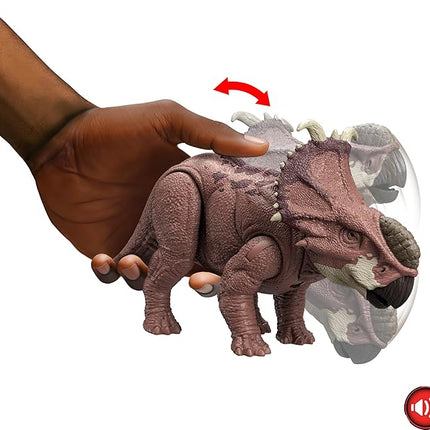 Mattel Jurassic World Wild Roar Dinosaur Action Figure, Pachyrhinosaurus with Continuing Head Strike & Sound, Posable Toy with Digital Play