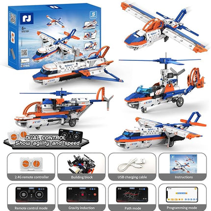 STEM Building Toys for Kids 6-14，5-in-1 Remote & App Controlled Construction Plane/Jet Aircraft/Helicopter/Space Shuttle/Wing Aircraft，325 Pcs Building Blocks Set Birthday Gift Ideas for Boys Girls