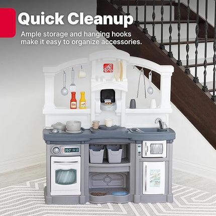 Step2 Fun with Friends Kids Kitchen Playset, Indoor/Outdoor Kitchenette, Interactive Play with Lights and Sounds, Durable Plastic, Includes 25 Piece Toy Accessories, Toddlers 2+ Years Old, Gray