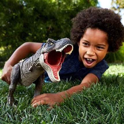 Mattel Jurassic World Dominion Thrash ‘N Devour Tyrannosaurus T Rex Action Figure Toy with Sound and Motion for Battle Play