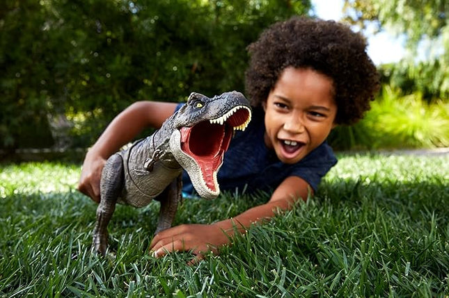 Mattel Jurassic World Dominion Thrash ‘N Devour Tyrannosaurus T Rex Action Figure Toy with Sound and Motion for Battle Play