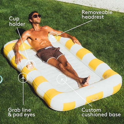 FUNBOY Tanning Pool Lounger Float, XL 72'' x 48'' Pool Float with Custom Pillow and Large Cup Holder, Perfect for Pool or Backyard.