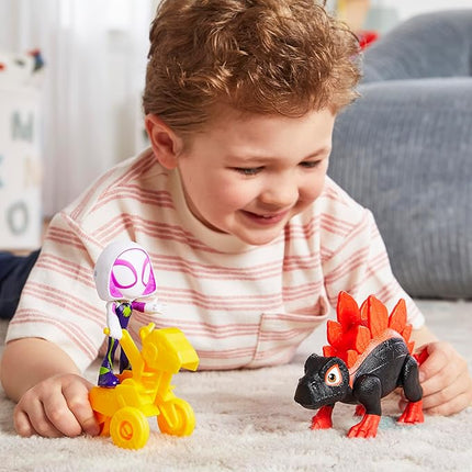 Spidey and his Amazing Friends Marvel Dino-Webs Dino Spin & Ghost-Spider 4-inch-Scale (10cm) Spider-Man Action Figure Set, Toys for Kids Ages 3 and Up