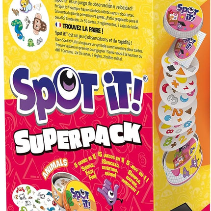 Asmodee Spot It! Super Pack Kids (2024 Refresh) Eco Big Box - Includes Animals and 1,2,3 Editions, Family Card Game Bundle for Quick Reflexes! Ages 6+, 2-8 Players, 10 Minute Playtime