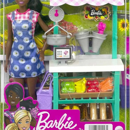Barbie Farmers Market Playset, Barbie Doll (Brunette), Stand, Register, Vegetables, Bread, Cheese & Flowers, Great Toy for Ages 3 Years Old & Up