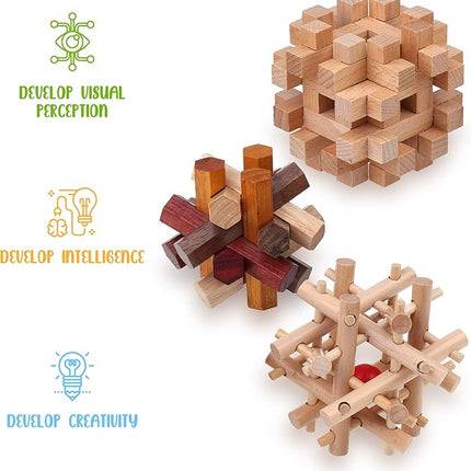 Sharp Brain Zone Wooden Brain Teaser Puzzles for Adults & Kids (Lock-a-Ball Puzzle)