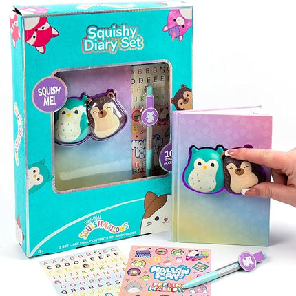 Original Squishmallows Squishy Diary Set, Includes 5 x 7 Diary, 60 Sheets, Kawaii Stickers, Pen, Fun Journaling Kit & Sketchbook for Kids, School Supplies, Journal for Girls